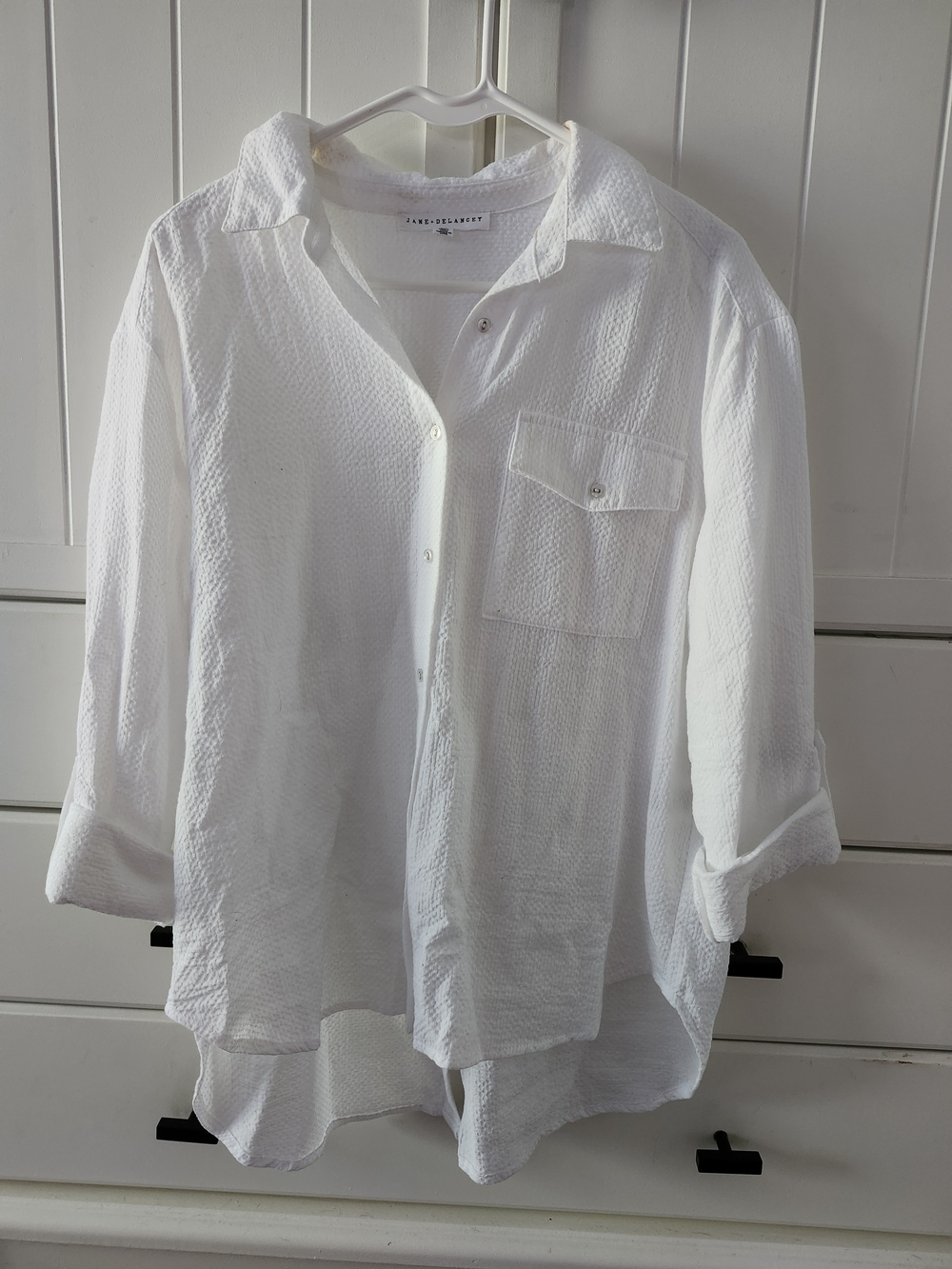 Jane and Delancey White Textured Button-Front Blouse Med